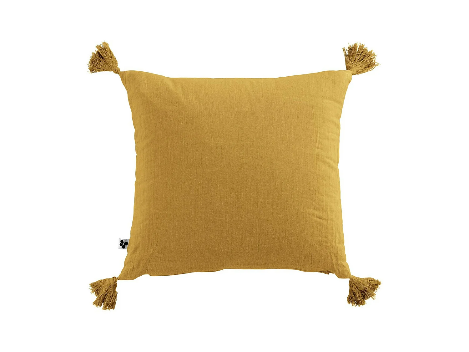 OUREA - Coussin Déhoussable 40x40cm avec Pompons Gaze de Coton Safran