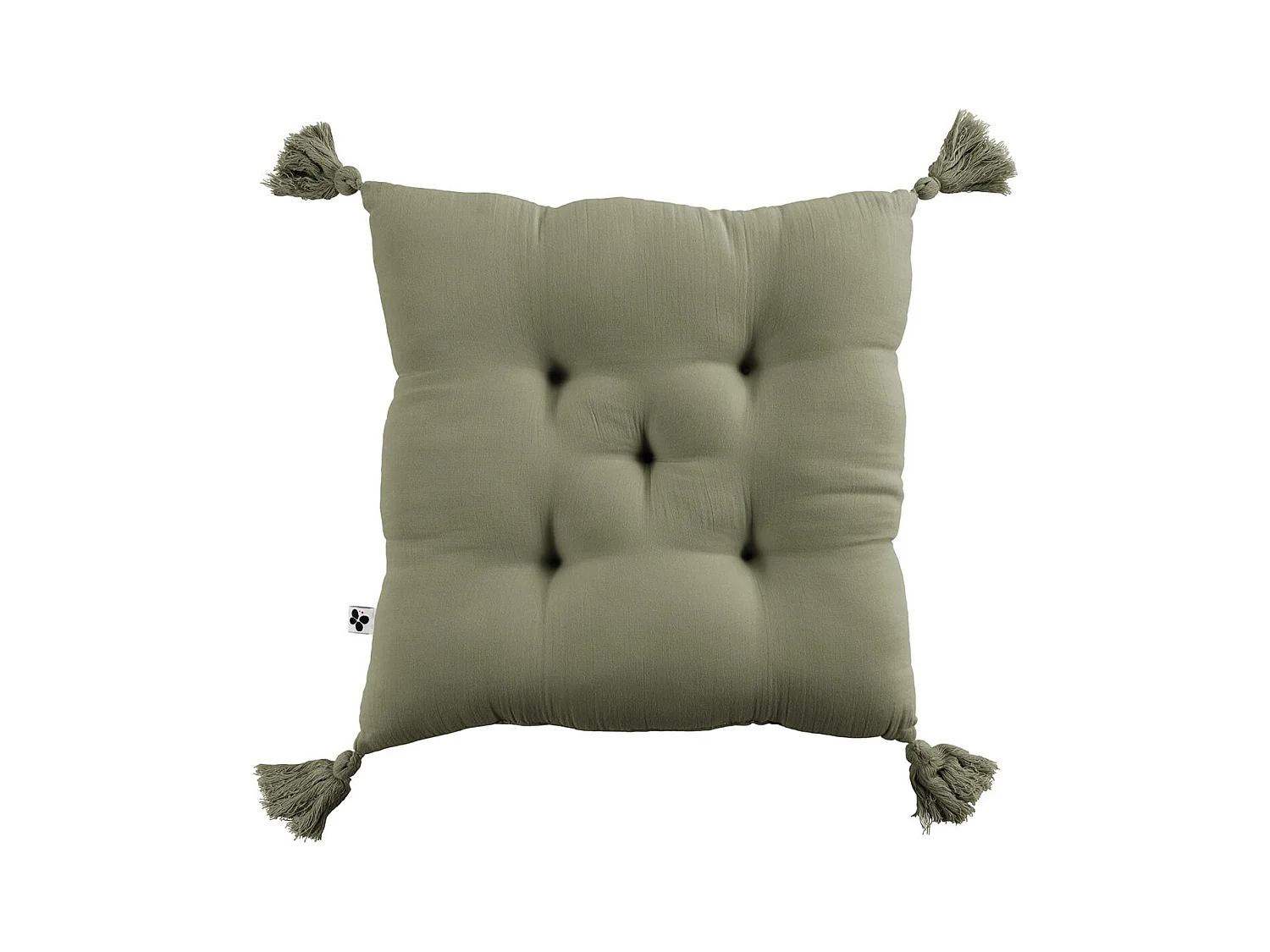 OUREA - Coussin Capitonné 40x40cm avec Pompons Gaze de Coton Romarin