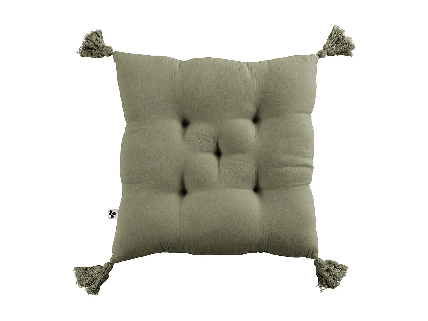 OUREA - Coussin Capitonné 40x40cm avec Pompons Gaze de Coton Romarin