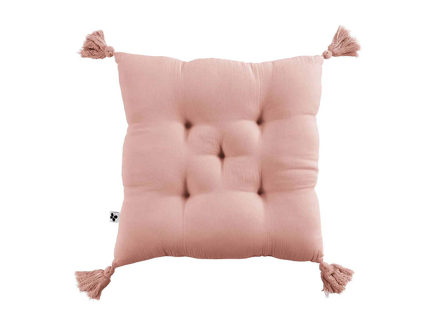 OUREA - Coussin Capitonné 40x40cm avec Pompons Gaze de Coton Rose Pêche