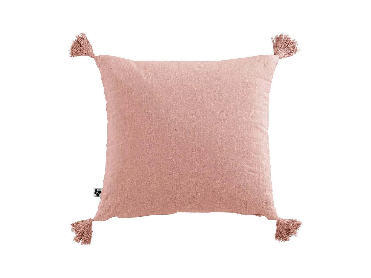 OUREA - Coussin Déhoussable 40x40cm avec Pompons Gaze de Coton Rose Pêche