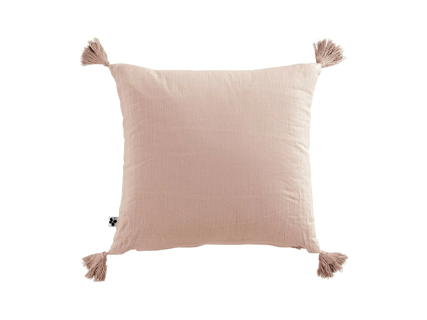 OUREA - Coussin Déhoussable 40x40cm avec Pompons Gaze de Coton Guimauve
