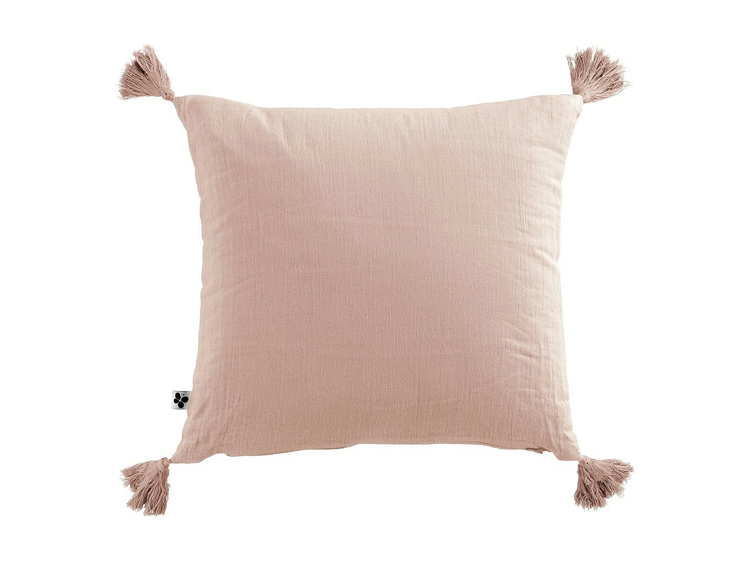 OUREA - Coussin Déhoussable 40x40cm avec Pompons Gaze de Coton Guimauve