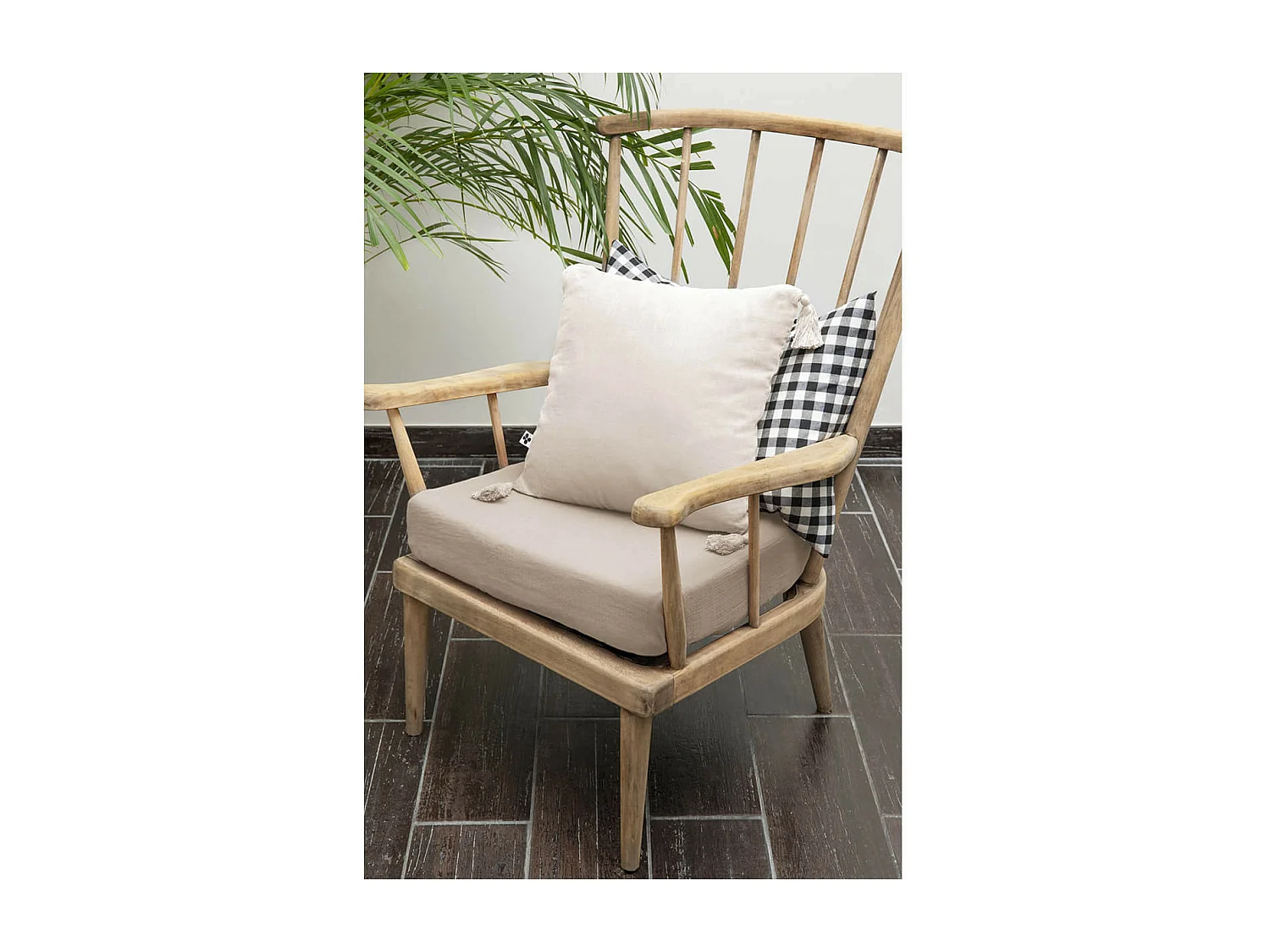 OUREA - Coussin Déhoussable 40x40cm avec Pompons Gaze de Coton Pampa