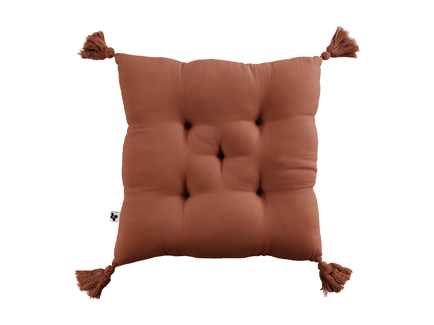 OUREA - Coussin Capitonné 40x40cm avec Pompons Gaze de Coton Terracotta