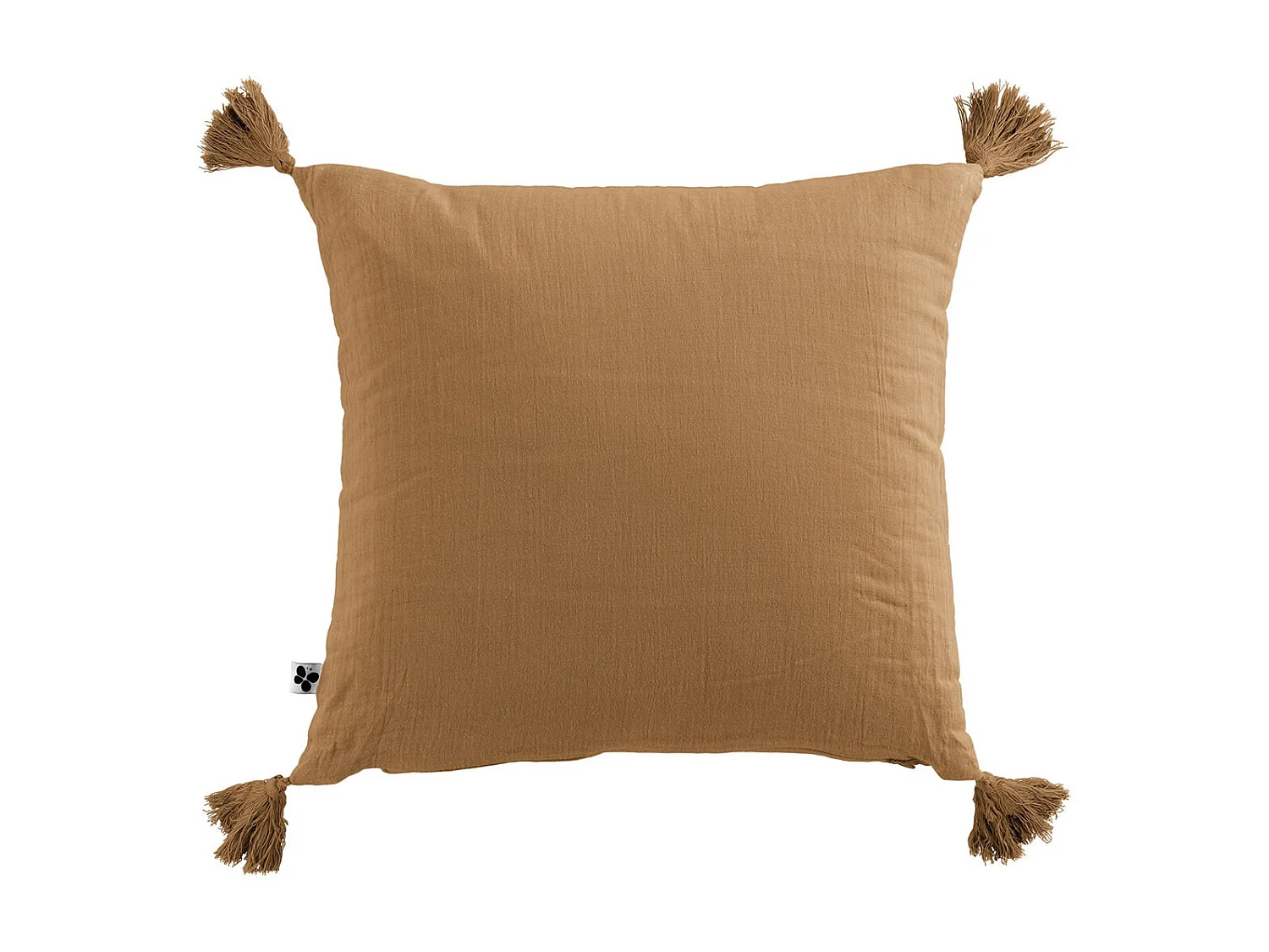 OUREA - Coussin Déhoussable 40x40cm avec Pompons Gaze de Coton Camel