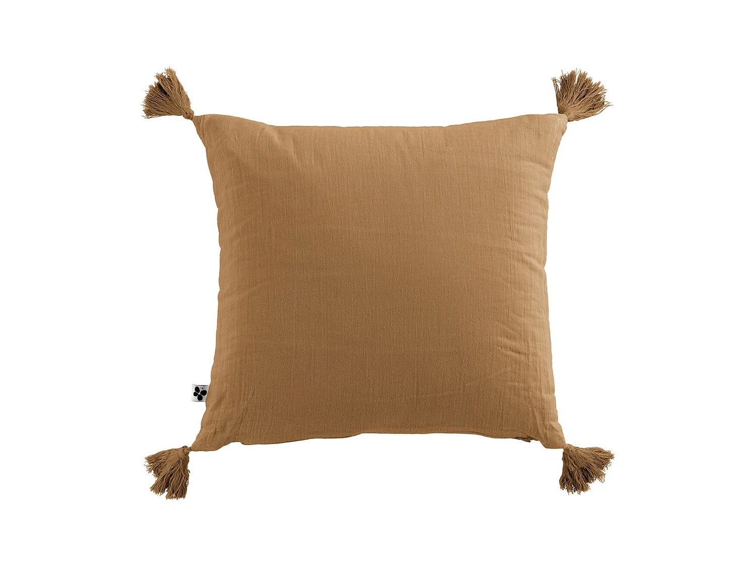 OUREA - Coussin Déhoussable 40x40cm avec Pompons Gaze de Coton Camel