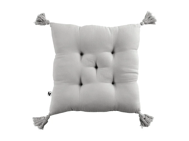 OUREA - Coussin Capitonné 40x40cm avec Pompons Gaze de Coton Nuage