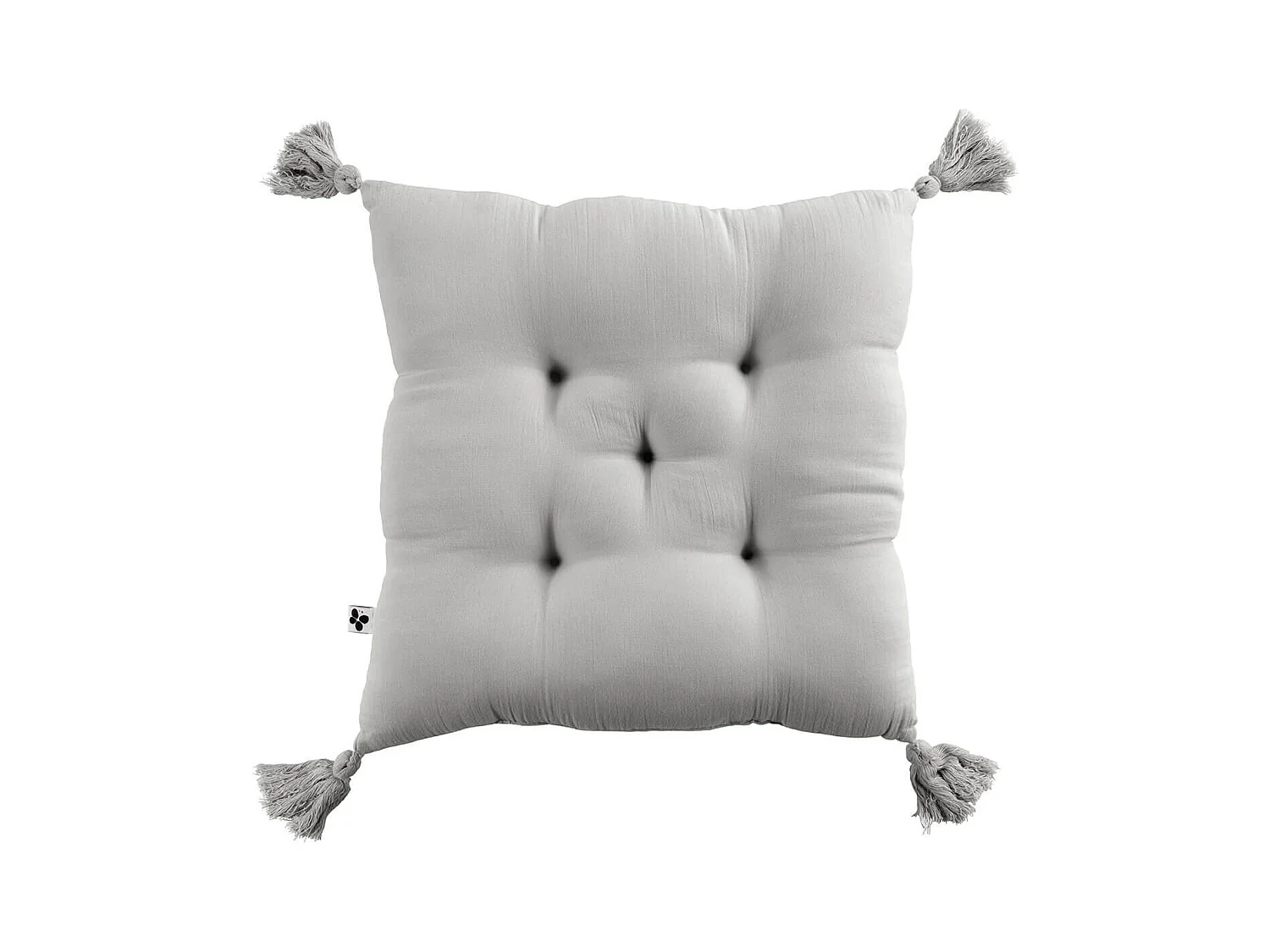 OUREA - Coussin Capitonné 40x40cm avec Pompons Gaze de Coton Nuage