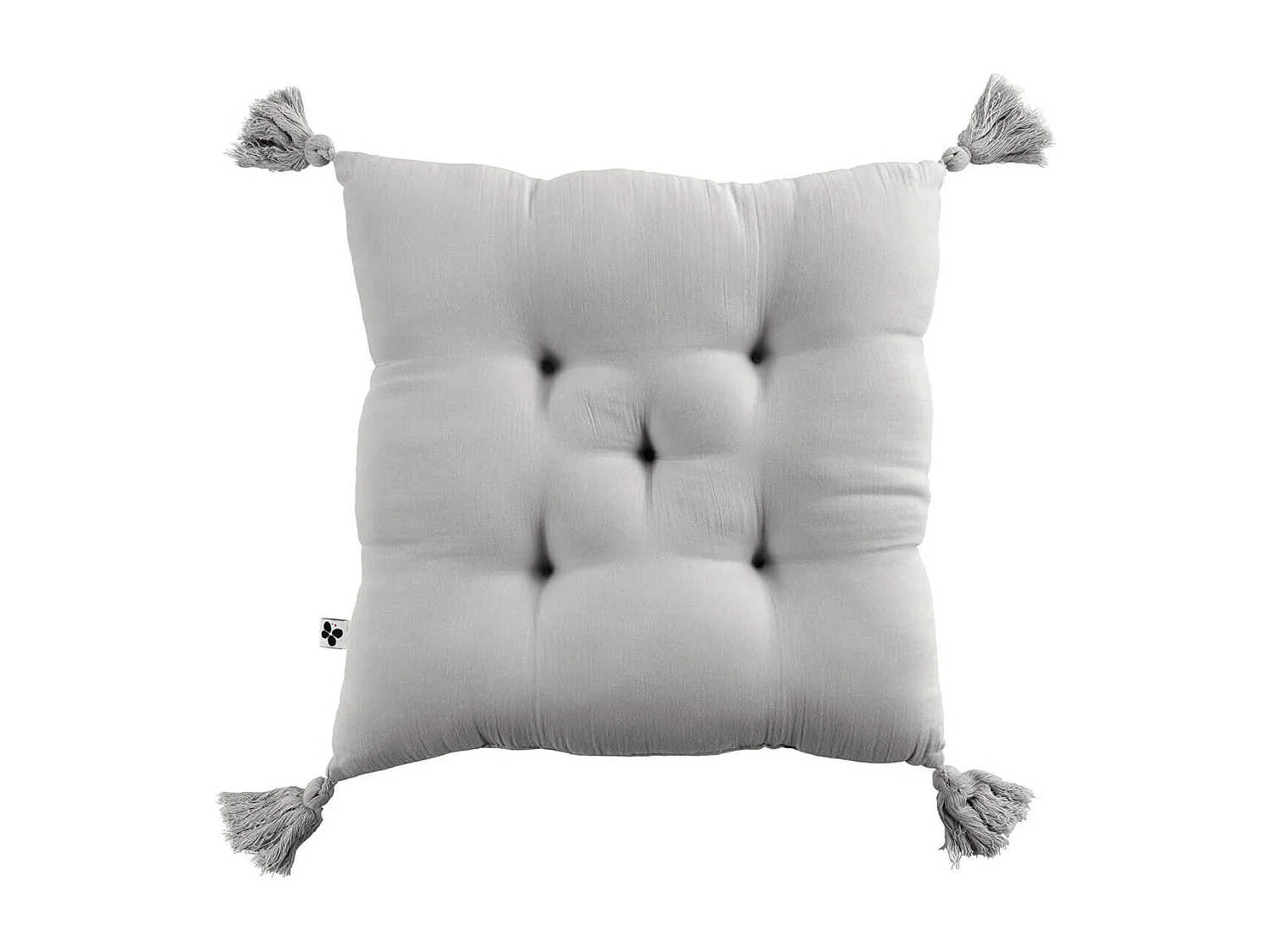 OUREA - Coussin Capitonné 40x40cm avec Pompons Gaze de Coton Nuage