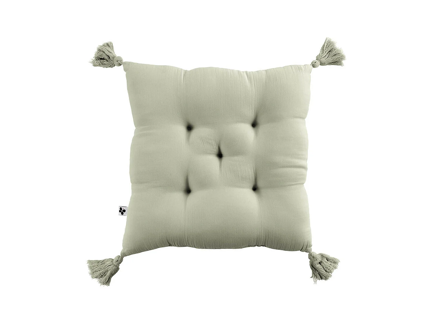 OUREA - Coussin Capitonné 40x40cm avec Pompons Gaze de Coton Vert d'Eau