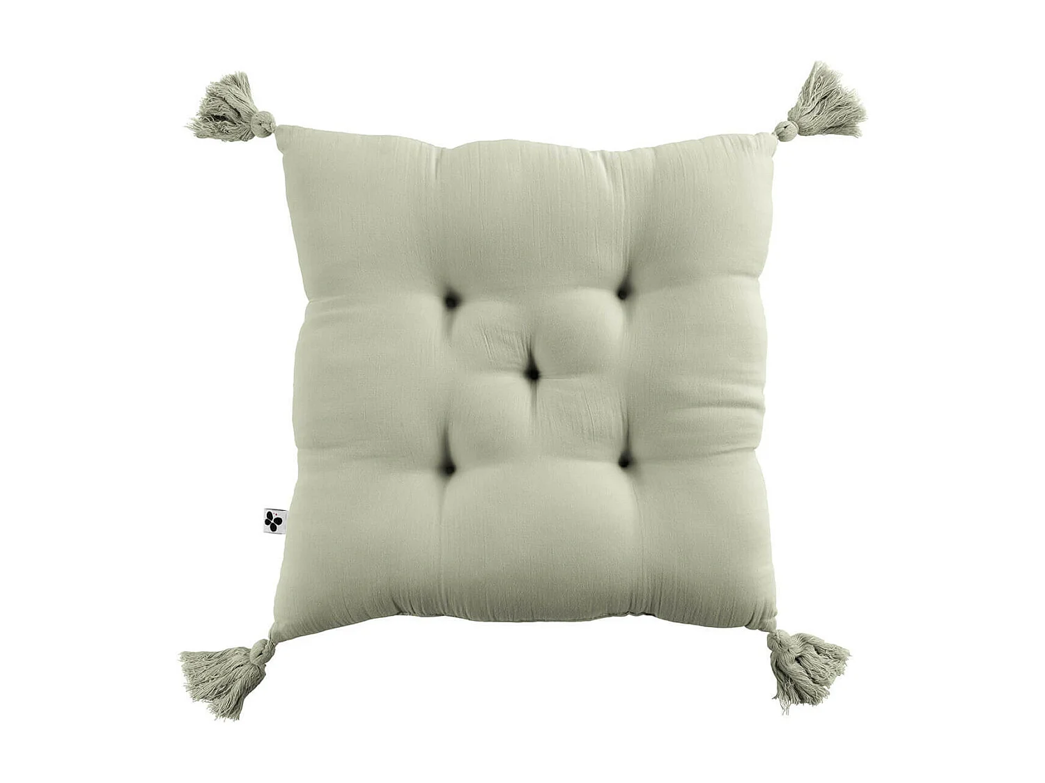 OUREA - Coussin Capitonné 40x40cm avec Pompons Gaze de Coton Vert d'Eau