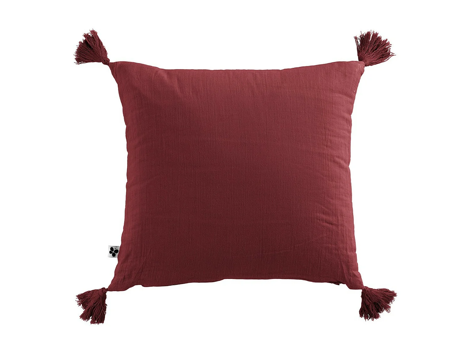 OUREA - Coussin Déhoussable 40x40cm avec Pompons Gaze de Coton Lie de Vin