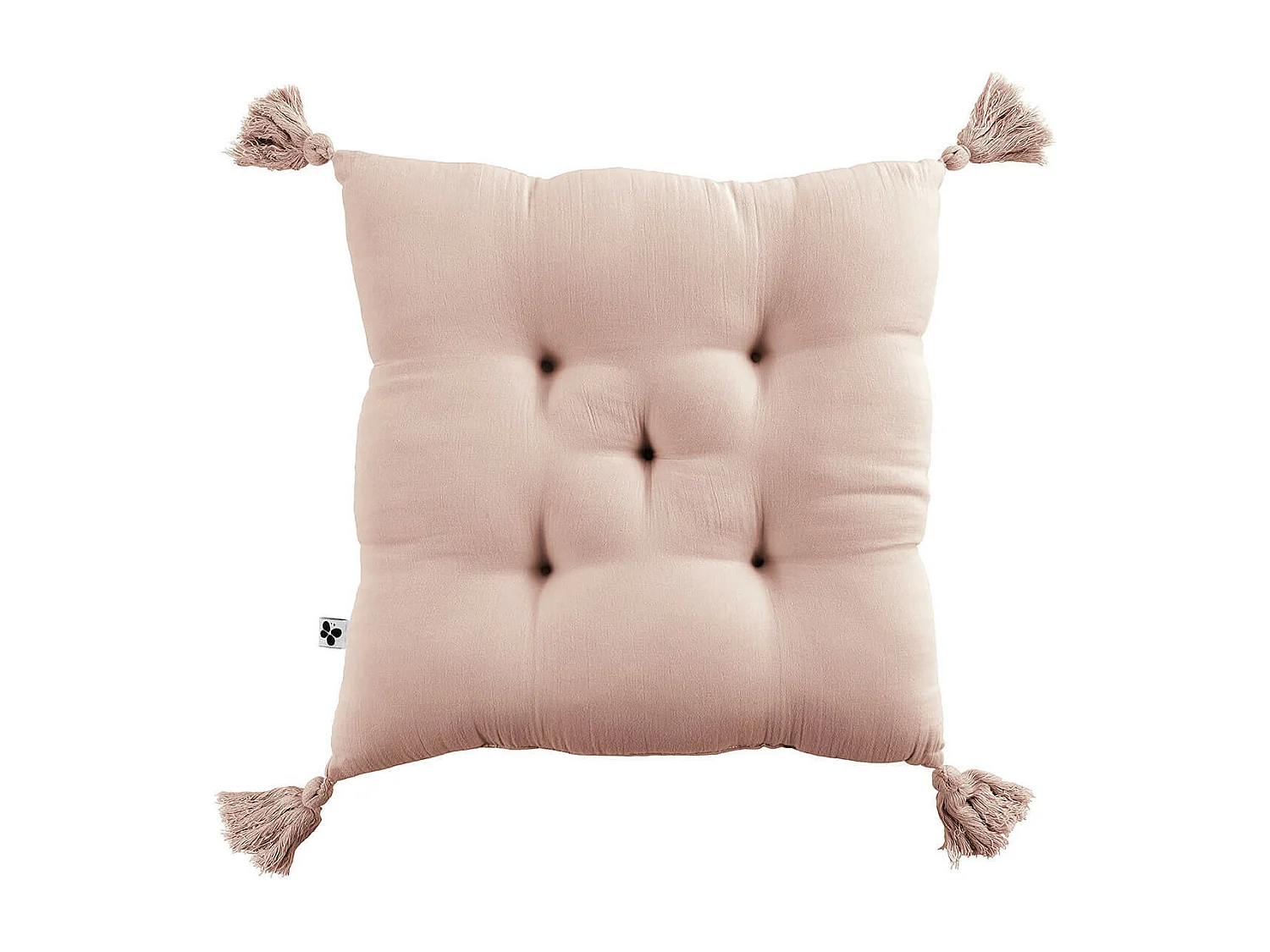 OUREA - Coussin Capitonné 40x40cm avec Pompons Gaze de Coton Guimauve