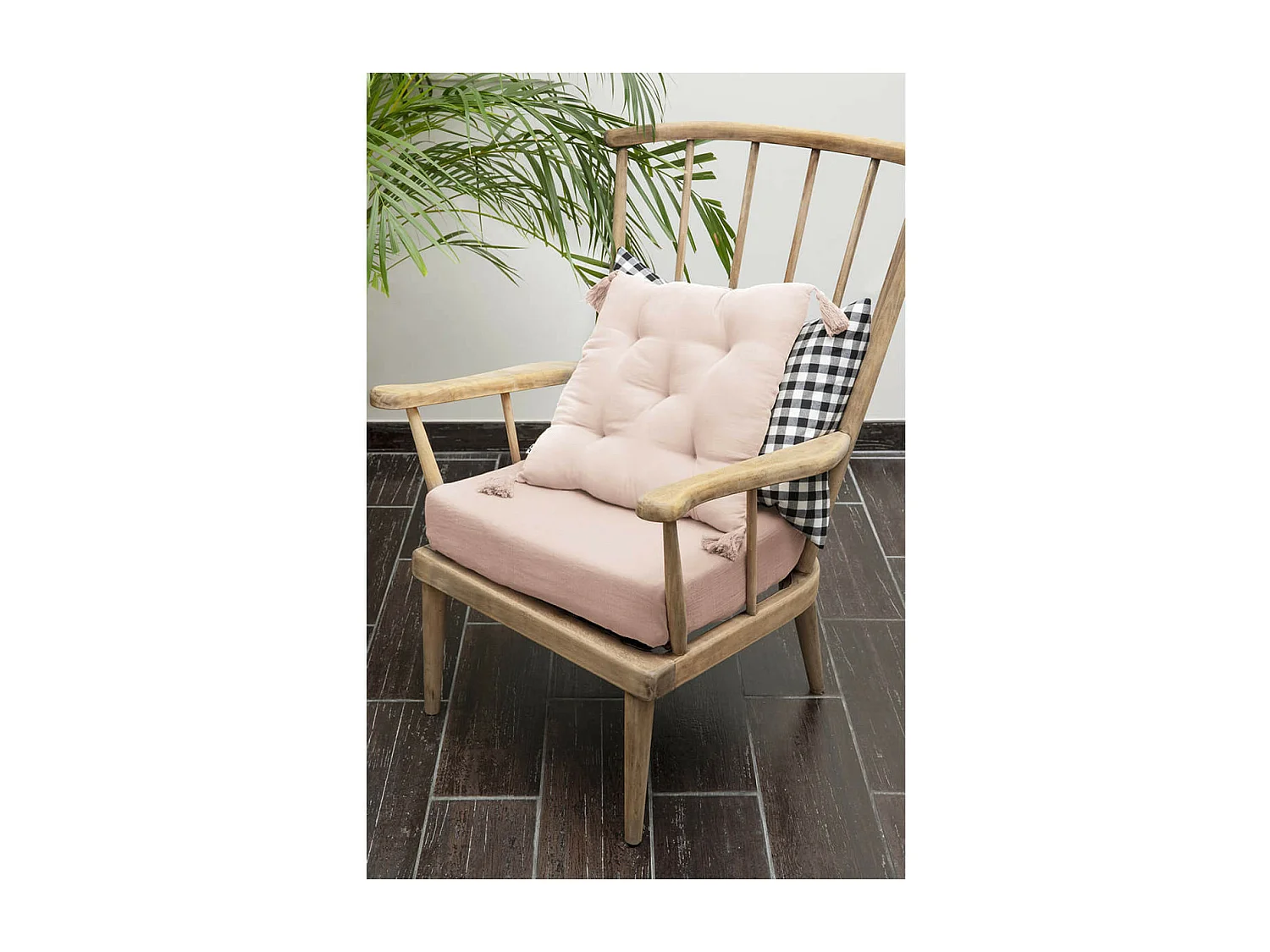 OUREA - Coussin Capitonné 40x40cm avec Pompons Gaze de Coton Guimauve