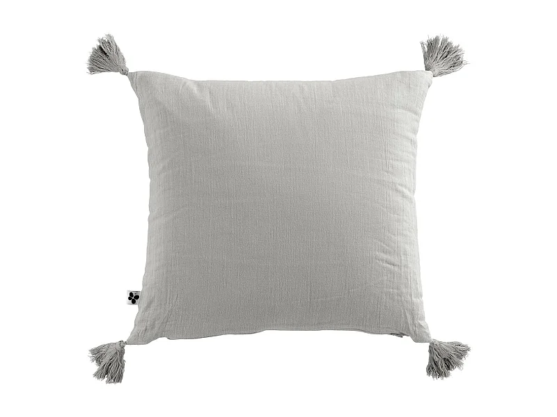 OUREA - Coussin Déhoussable 40x40cm avec Pompons Gaze de Coton Nuage