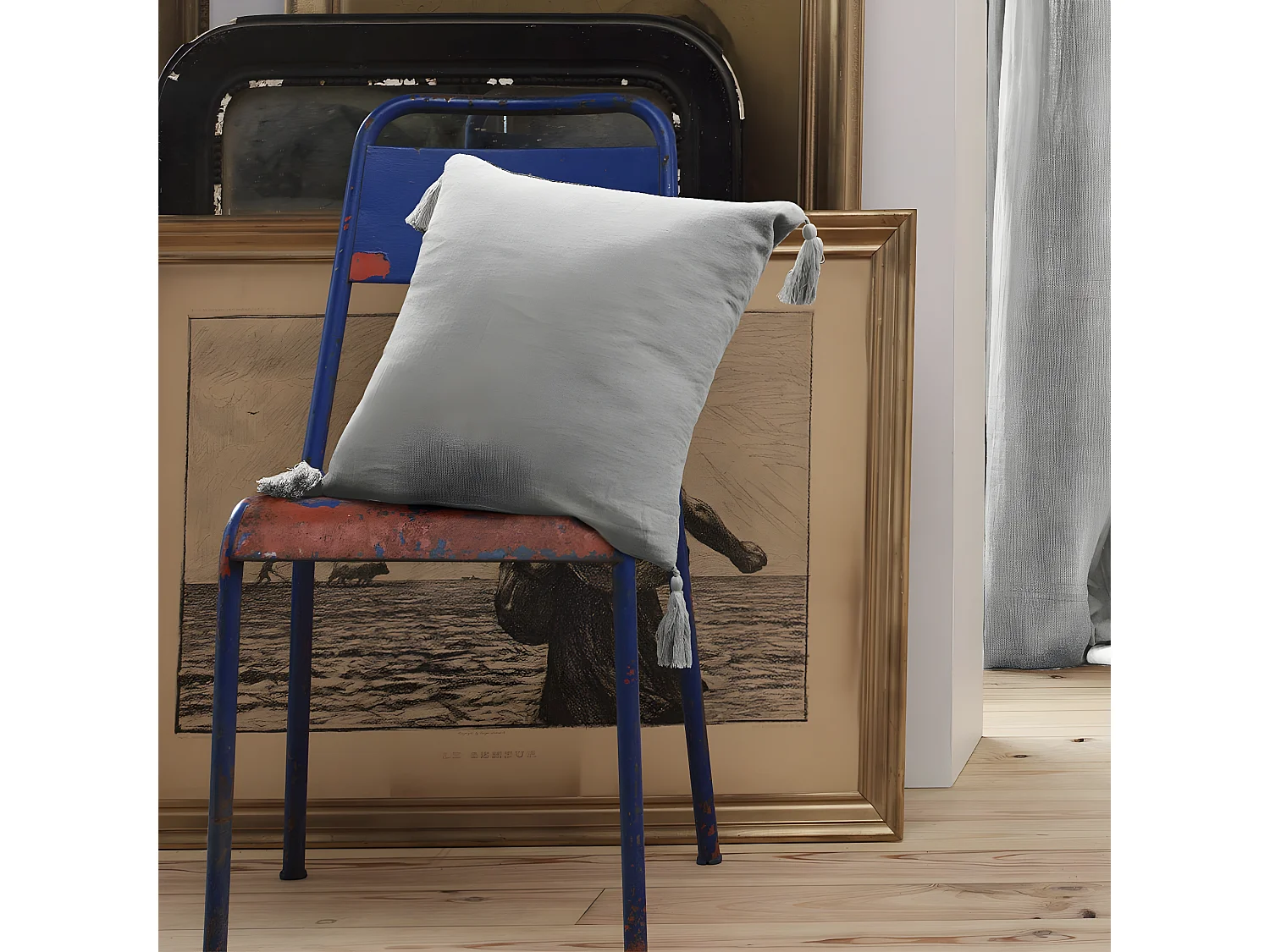 OUREA - Coussin Déhoussable 40x40cm avec Pompons Gaze de Coton Nuage