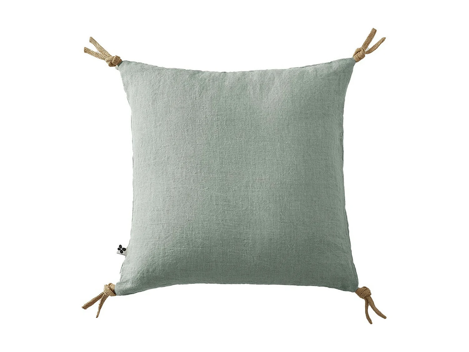 MARGAUX - Coussin Déhoussable 45x45cm avec Pompons Lin Lavé Coloris Eucalyptus
