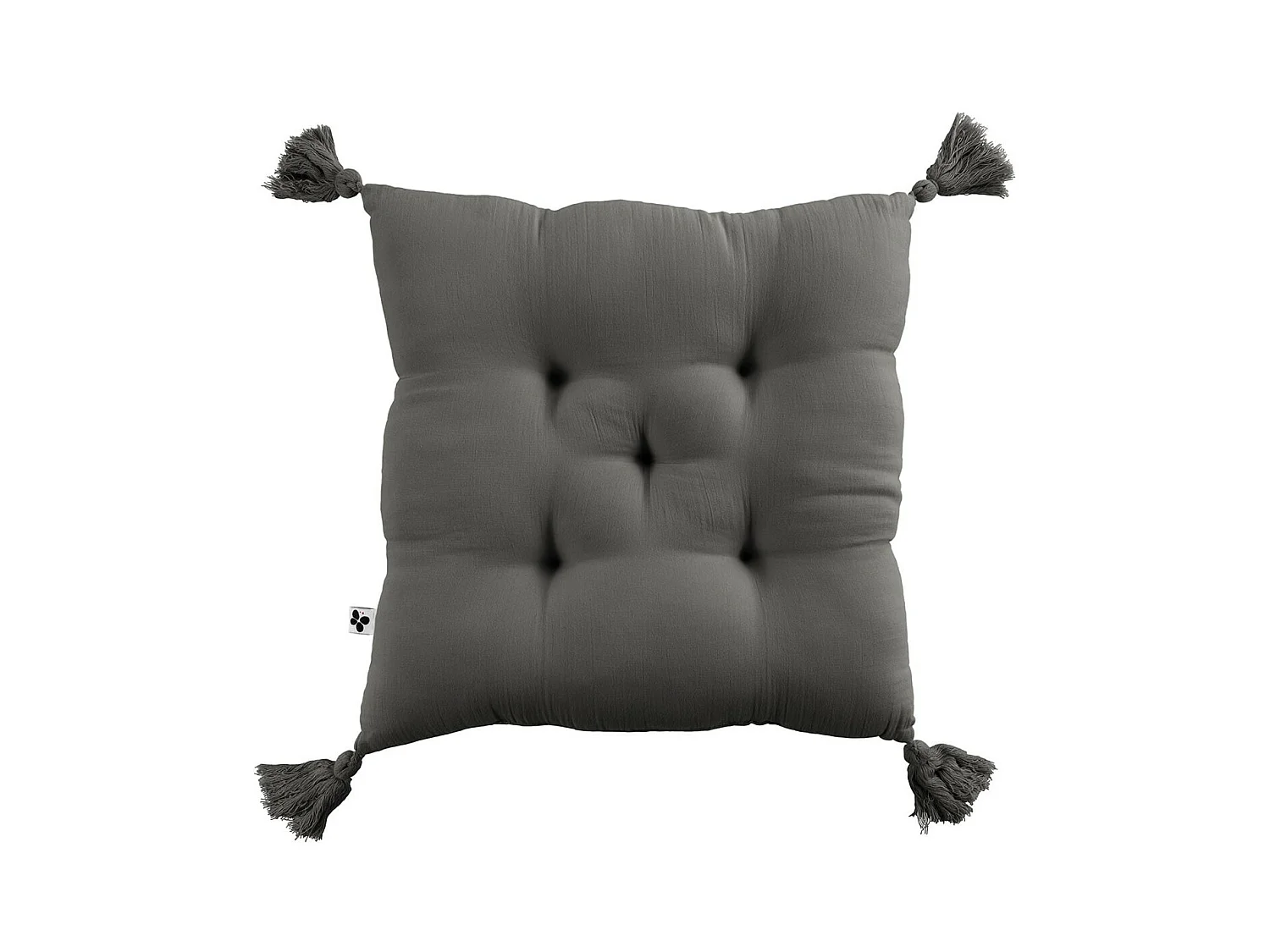 OUREA - Coussin Capitonné 40x40cm avec Pompons Gaze de Coton Granit