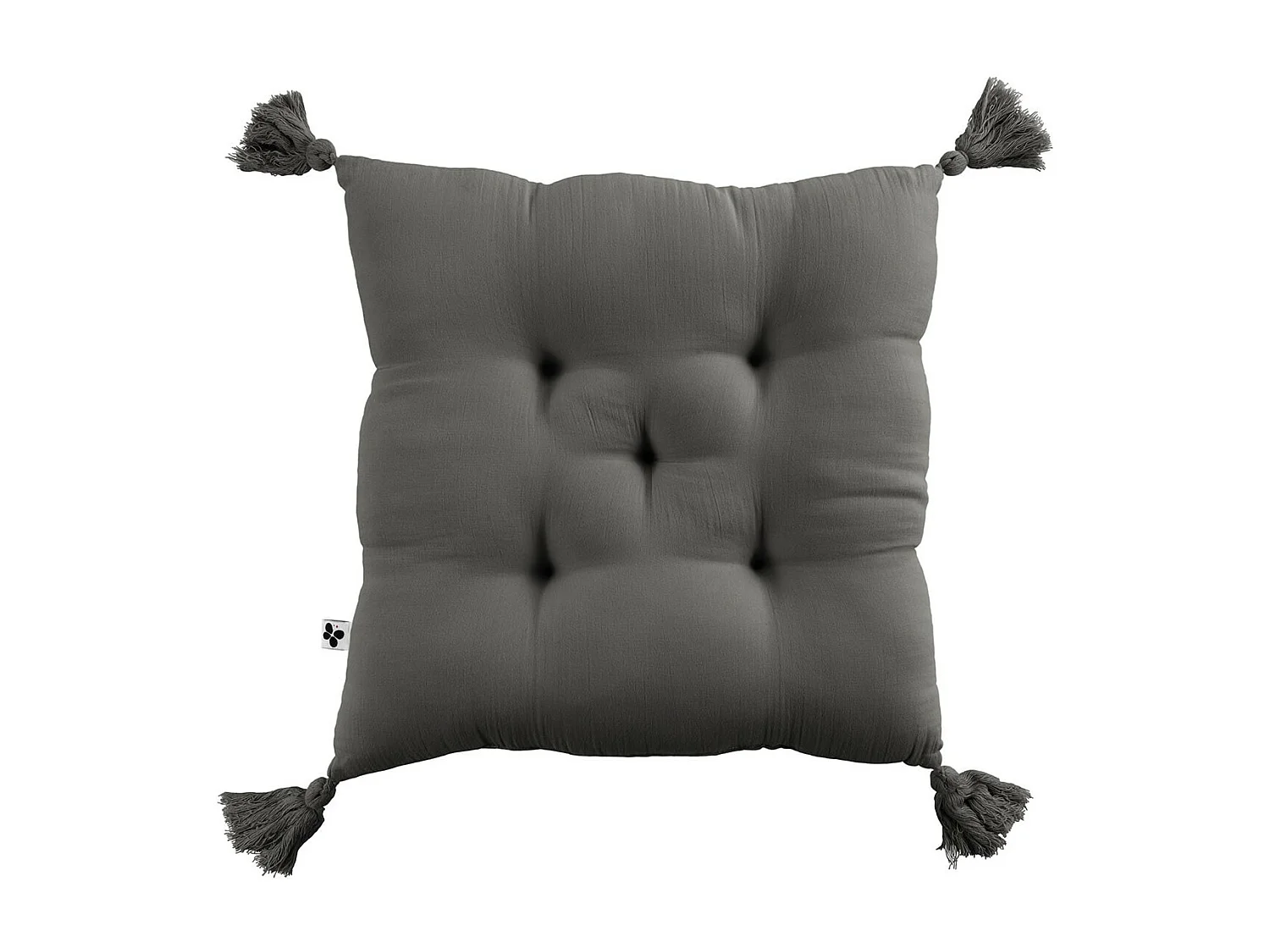 OUREA - Coussin Capitonné 40x40cm avec Pompons Gaze de Coton Granit
