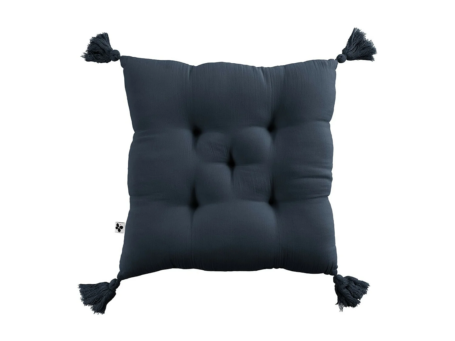 OUREA - Coussin Capitonné 40x40cm avec Pompons Gaze de Coton Minuit