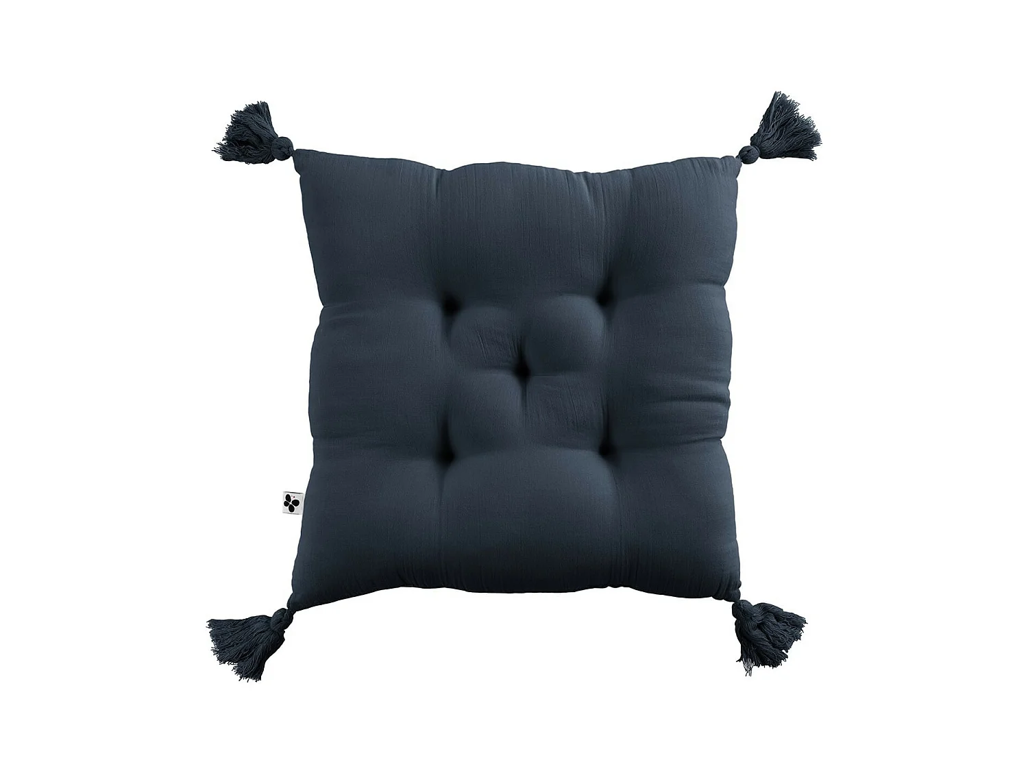 OUREA - Coussin Capitonné 40x40cm avec Pompons Gaze de Coton Minuit