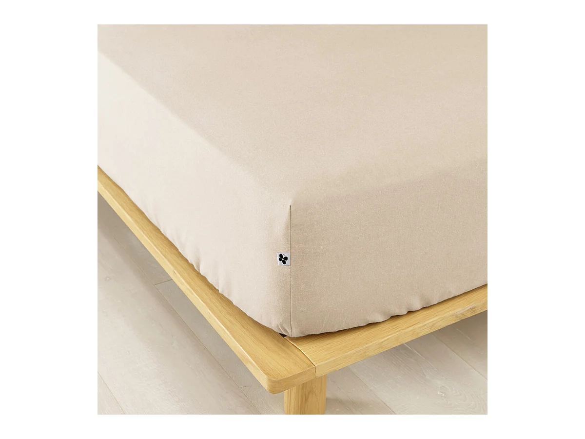 HEDDA - Drap Housse 90x190cm Flanelle de Coton Coloris Sable