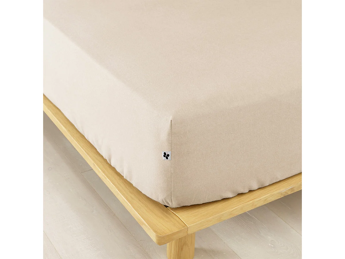 HEDDA - Drap Housse 90x190cm Flanelle de Coton Coloris Sable