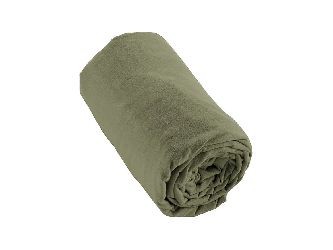 HEDDA - Drap Housse 180x200cm Flanelle de Coton Coloris Romarin