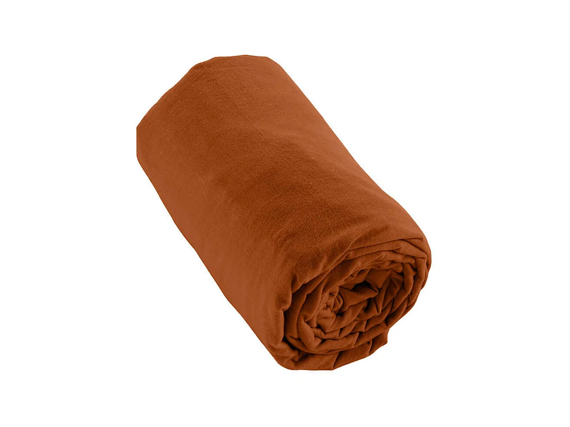 HEDDA - Drap Housse 140x190cm Flanelle de Coton Coloris Tomette