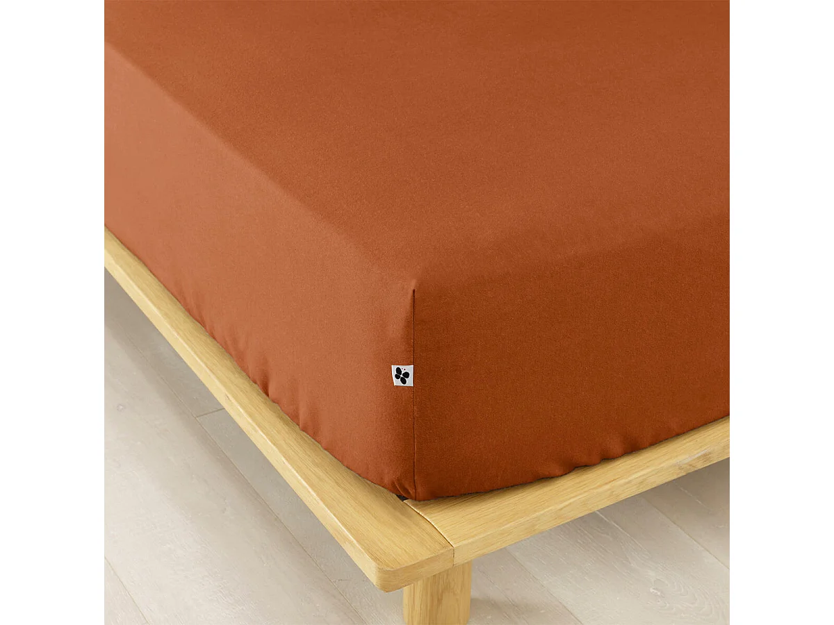 HEDDA - Drap Housse 140x190cm Flanelle de Coton Coloris Tomette