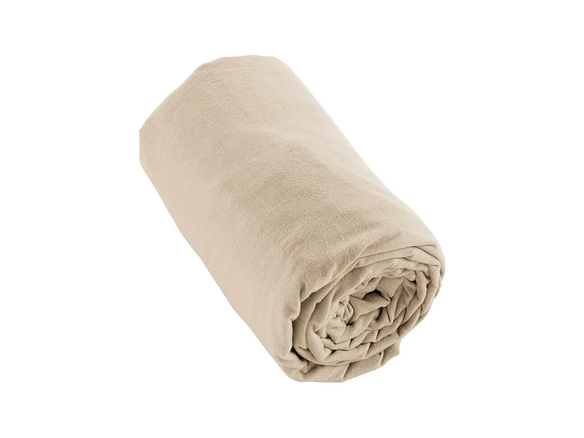 HEDDA - Drap Housse 180x200cm Flanelle de Coton Coloris Sable