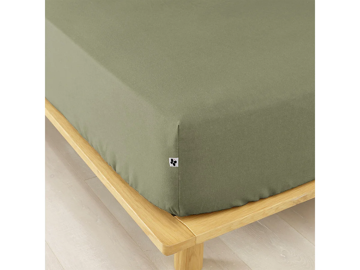 HEDDA - Drap Housse 140x190cm Flanelle de Coton Coloris Romarin
