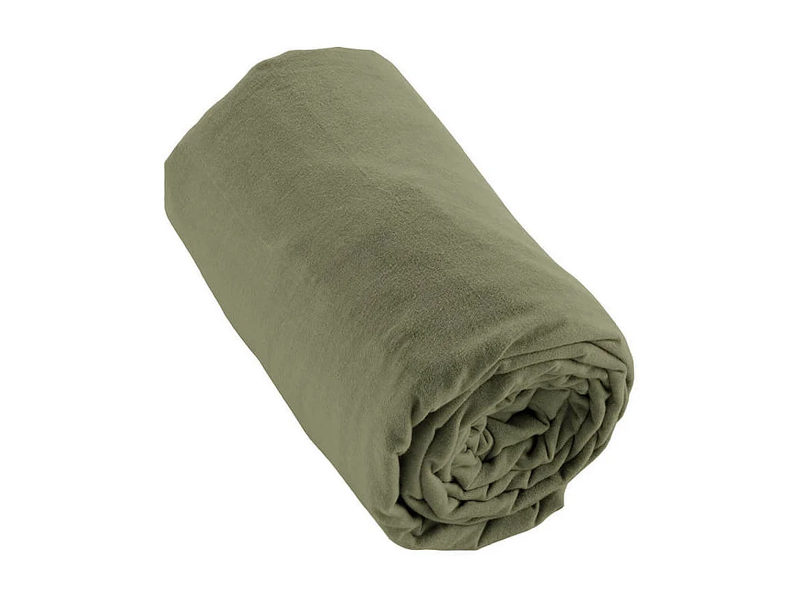 HEDDA - Drap Housse 140x190cm Flanelle de Coton Coloris Romarin