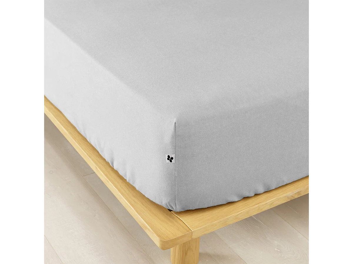 HEDDA - Drap Housse 140x190cm Flanelle de Coton Coloris Brume