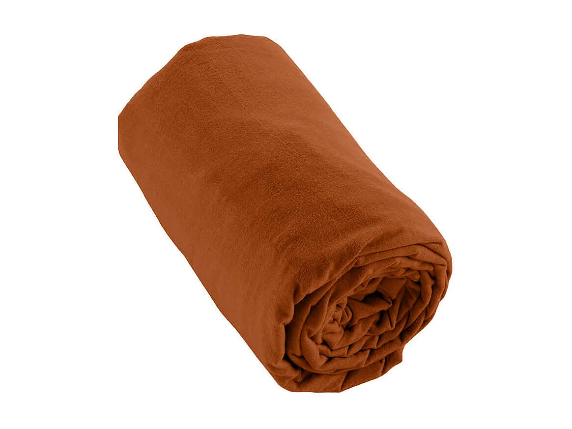 HEDDA - Drap Housse 180x200cm Flanelle de Coton Coloris Tomette