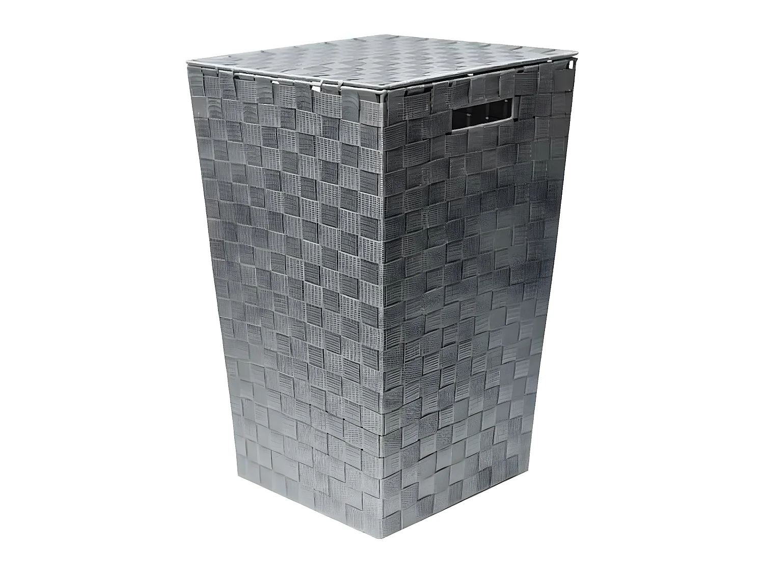 Panier à linge en tissu polyester tressé Gris avec couvercle H 53 cm