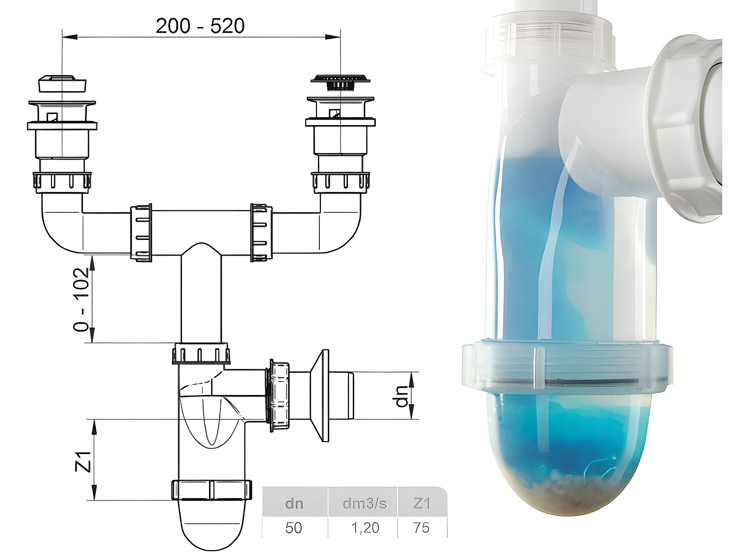 Sifón doble botella con cuerpo transparente