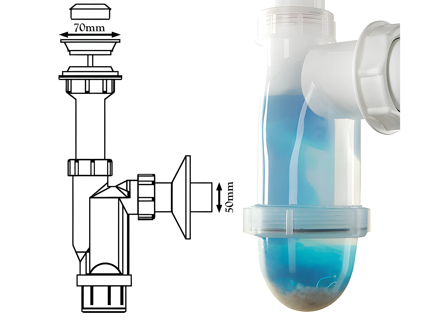 Siphon Lavabo Blanc Avec Corps Transparent 50Mm