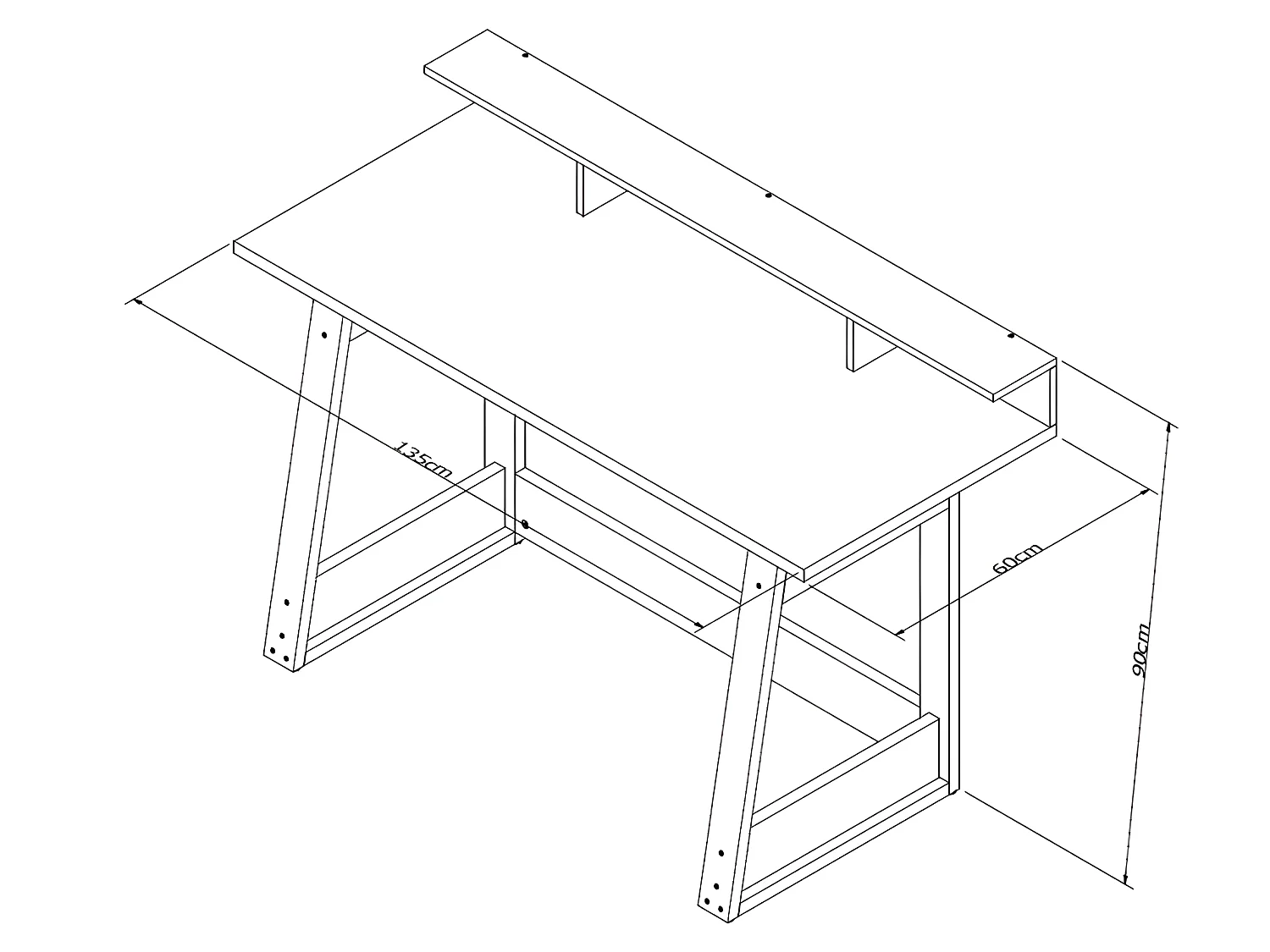 Bureau Gamer avec Surmeuble 135 cm Chêne et Noir