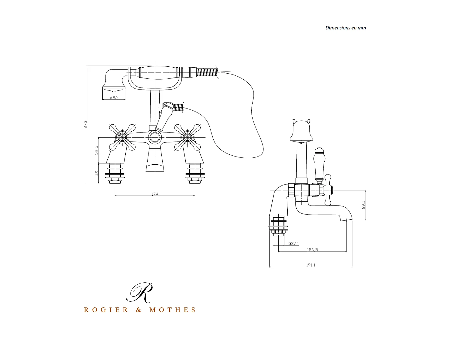 Robinet mélangeur baignoire rétro sur plage VICTORIA
