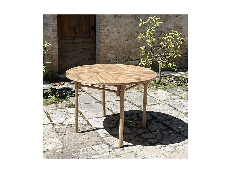 Mesa de jardín redonda de bambú