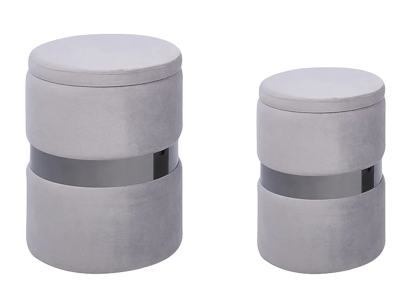 Lot de 2 poufs avec rangement DORIS Velours Gris clair