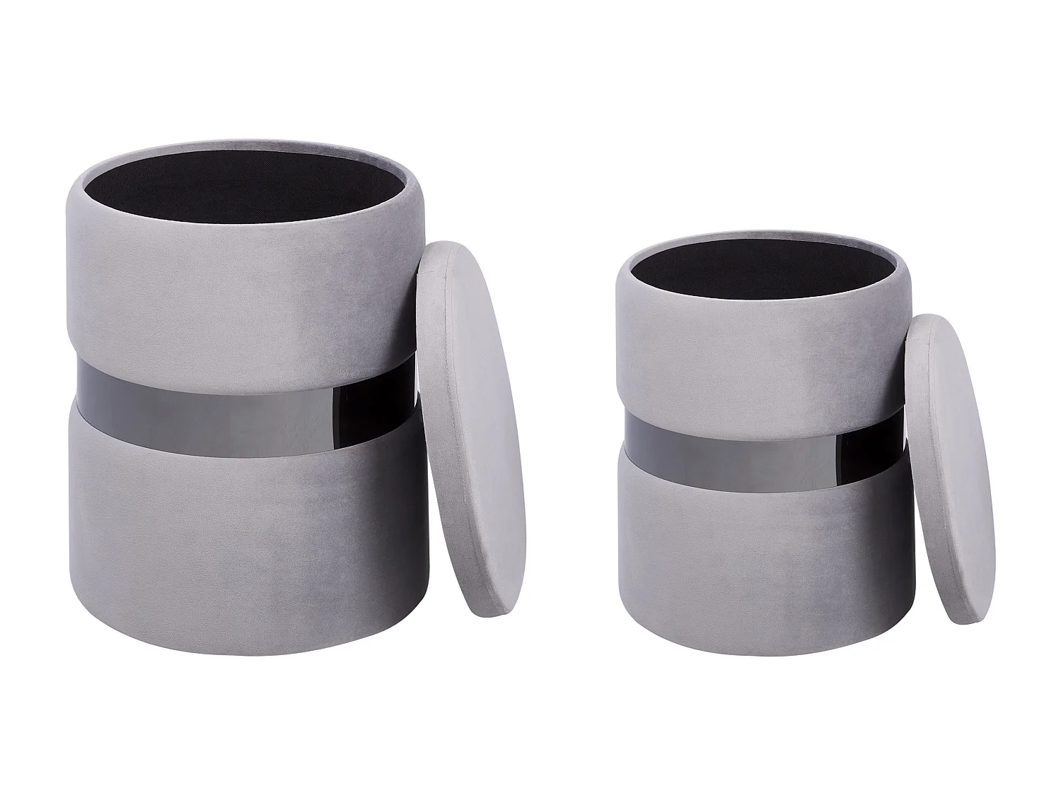 Set van 2 opbergpoefs DORIS Fluweel Lichtgrijs 35/30 cm 35/30 cm 44/36 cm