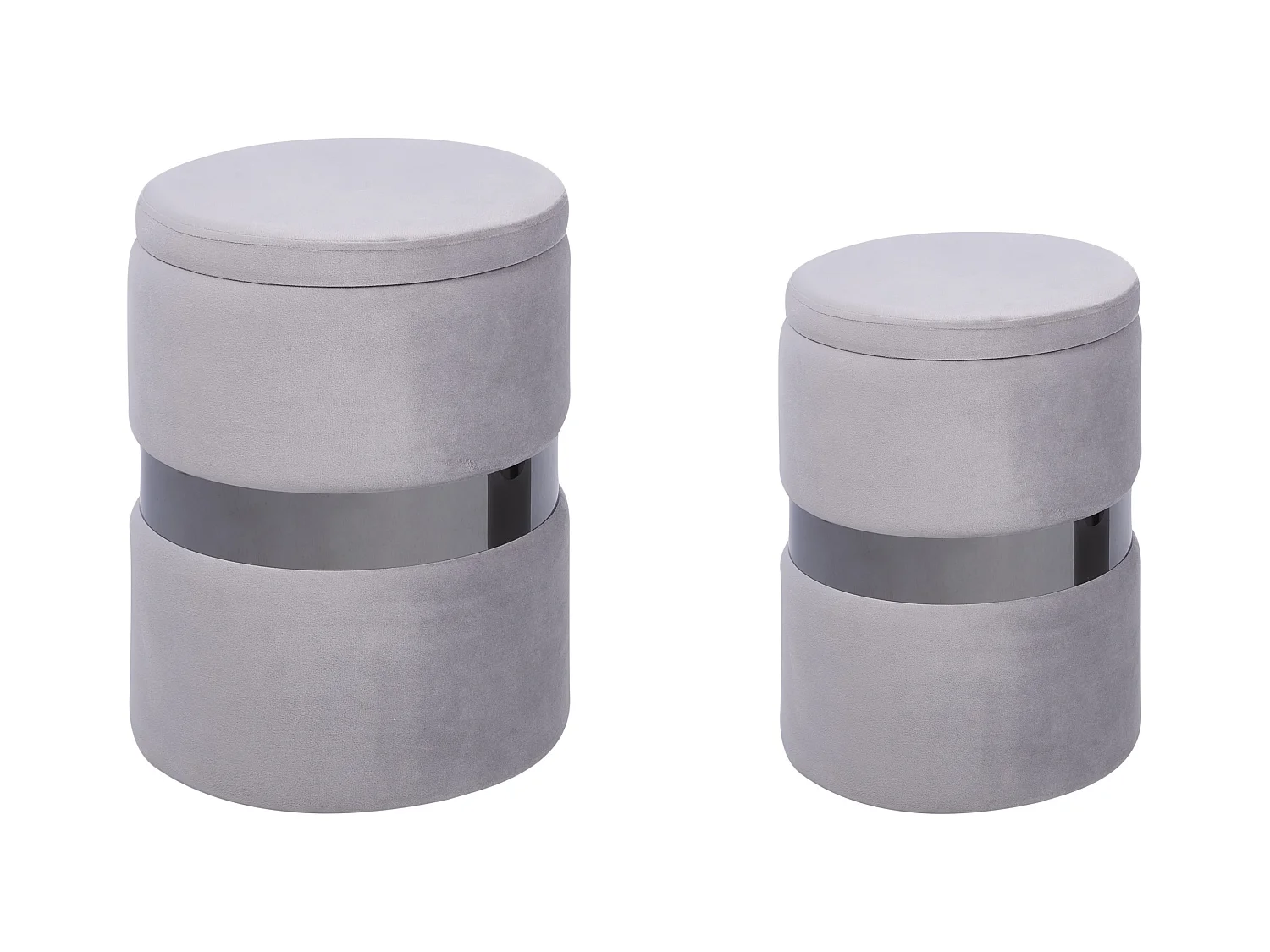 Set di 2 pouf contenitore DORIS Velluto Grigio chiaro 35/30 cm 35/30 cm 44/36 cm