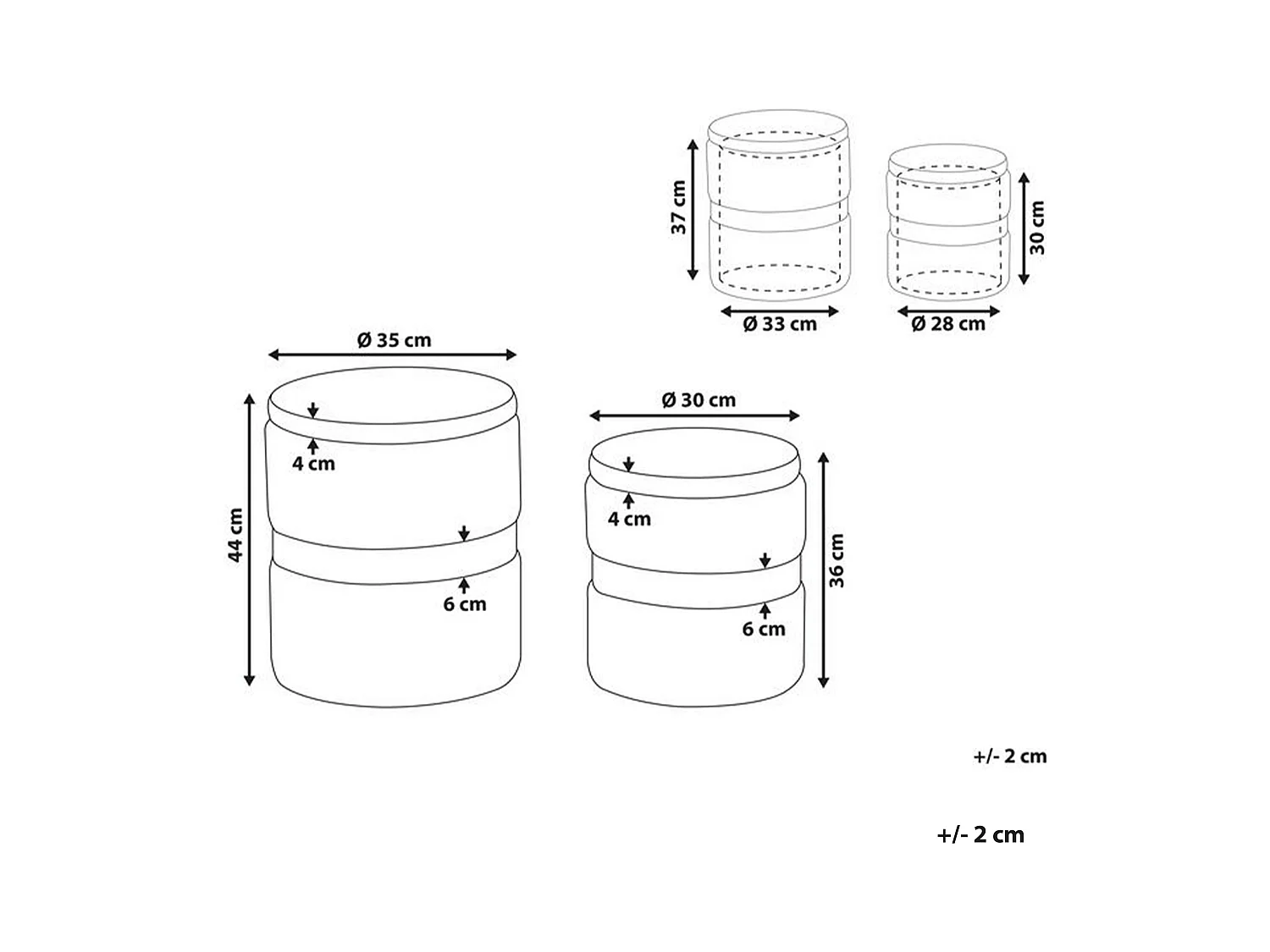 Pouf mit Stauraum rund Samt grau Metall 2er Set Sitzhocker Glamour Look Doris