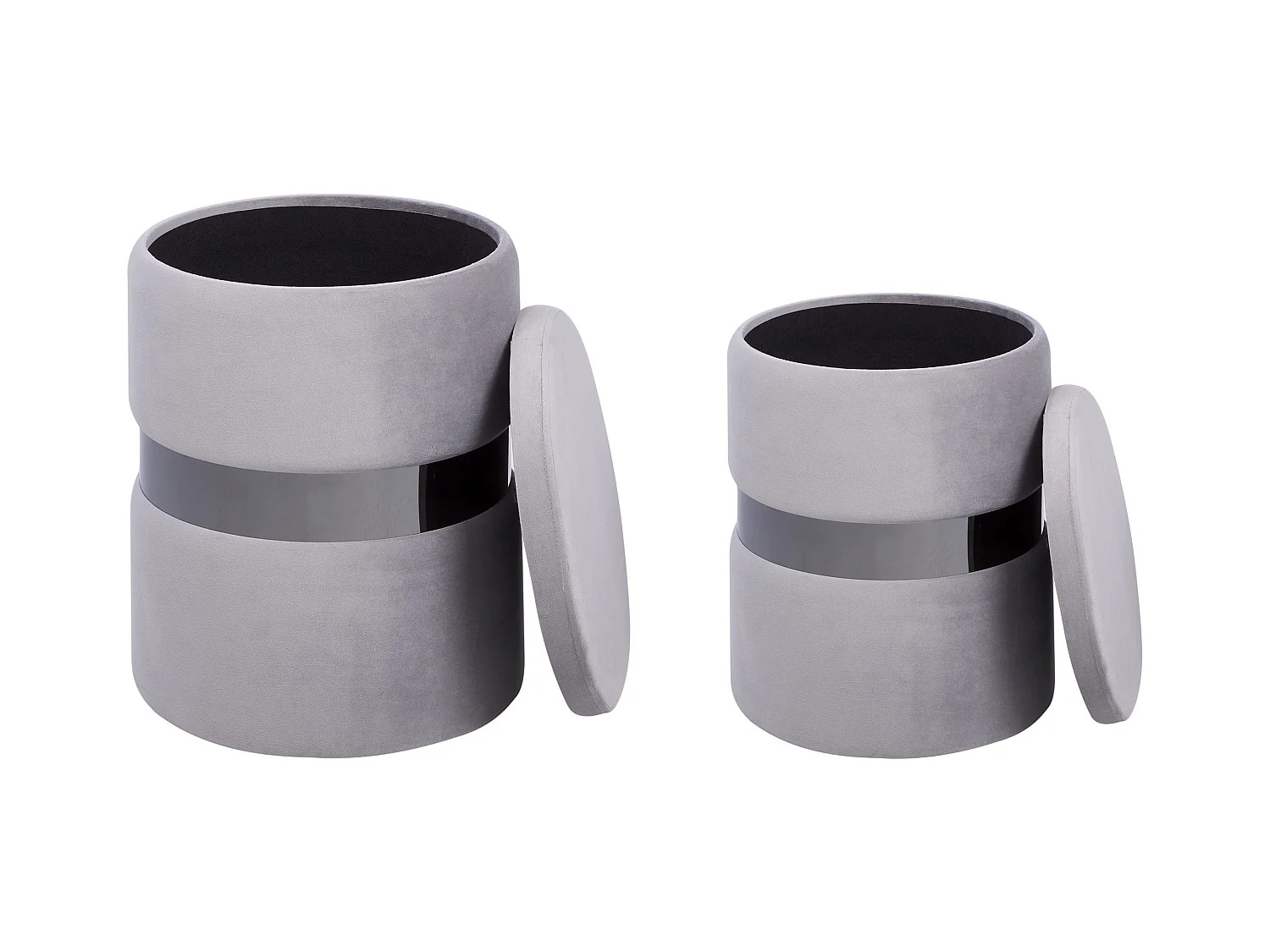 Pouf mit Stauraum rund Samt grau Metall 2er Set Sitzhocker Glamour Look Doris