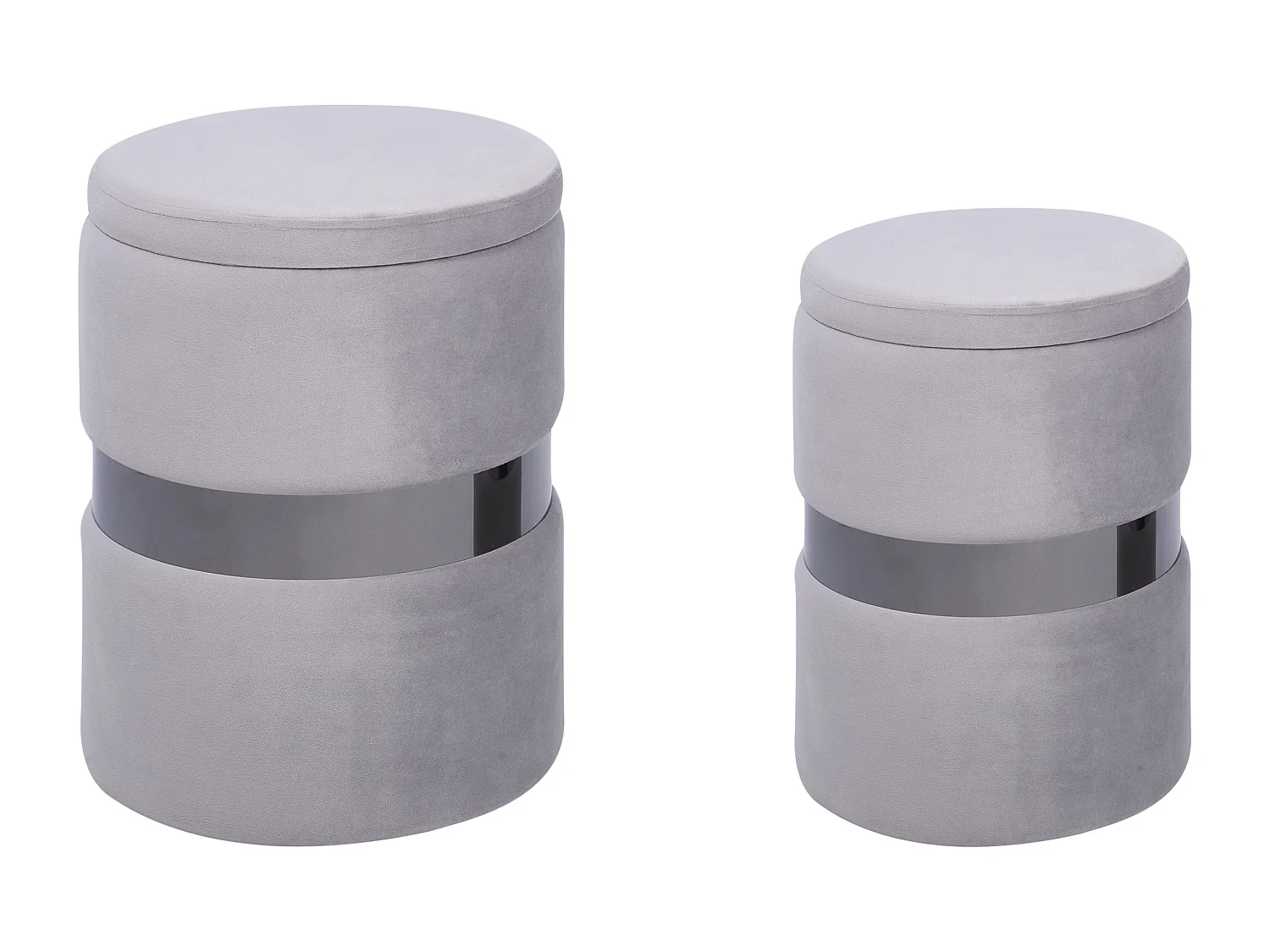 Pouf mit Stauraum rund Samt grau Metall 2er Set Sitzhocker Glamour Look Doris