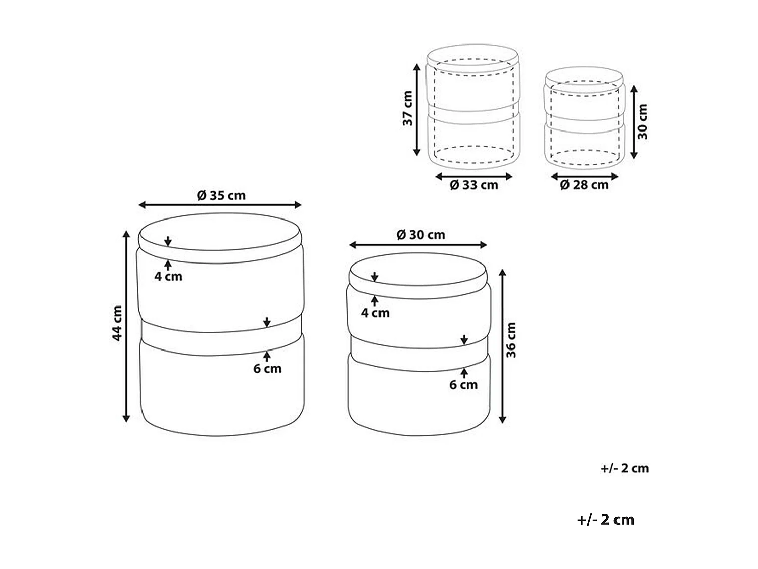 Pouf mit Stauraum rund Samt grau Metall 2er Set Sitzhocker Glamour Look Doris