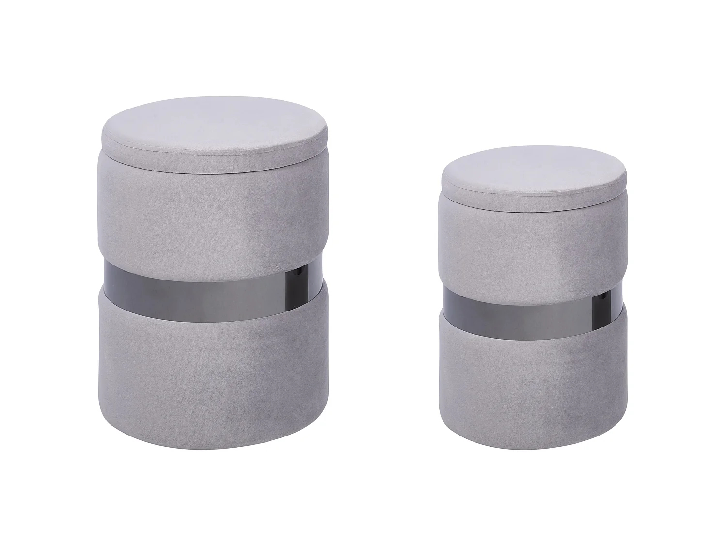 Pouf mit Stauraum 2er Set DORIS Samtstoff Hellgrau 35/30 cm 35/30 cm 44/36 cm